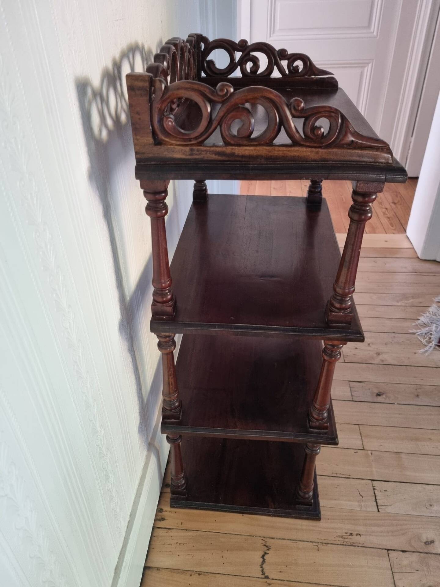 Antique Art Nouveau shelf in carved wood
