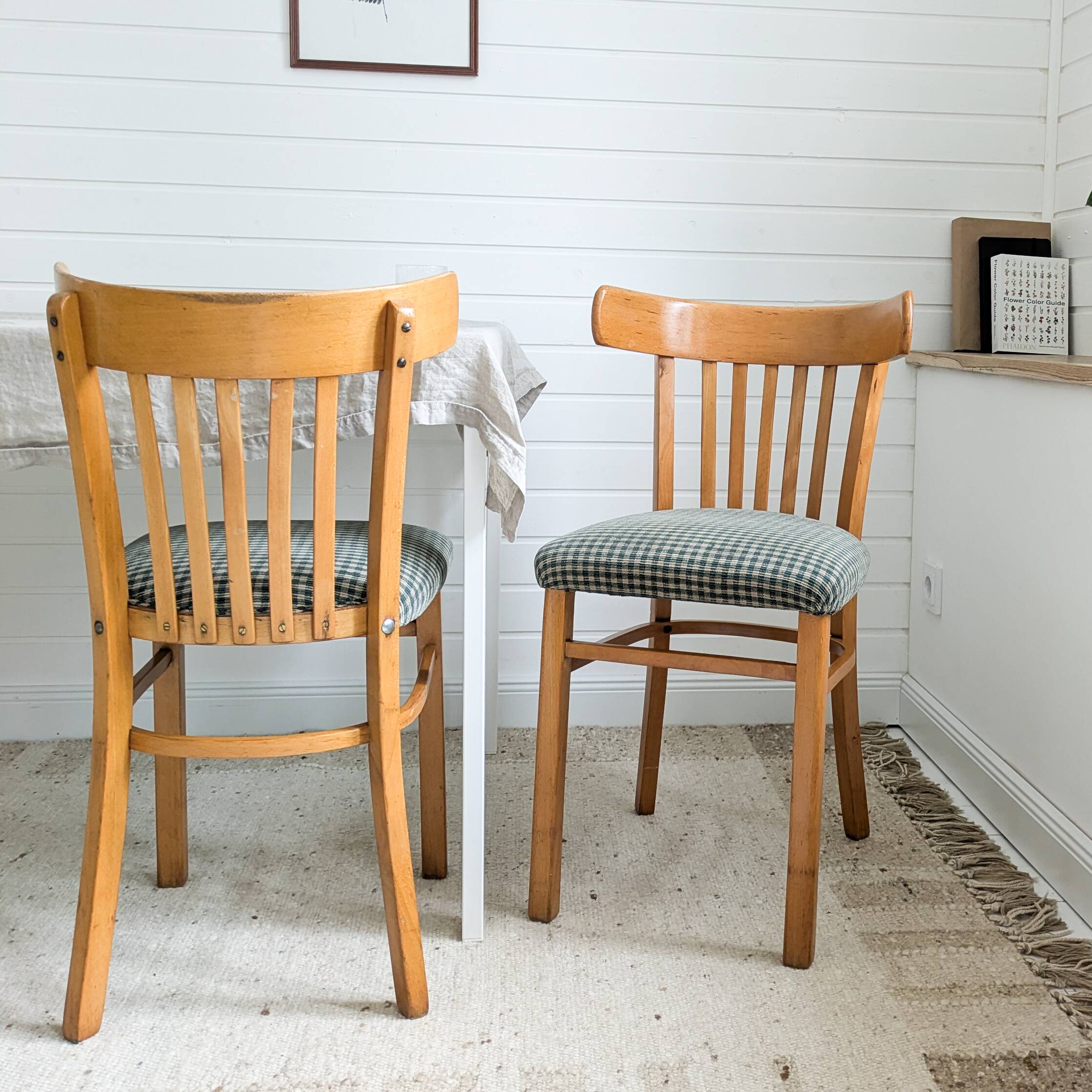 2pcs Chaise de café Bistro chaise Mid Century Vintage rembourrage carreaux