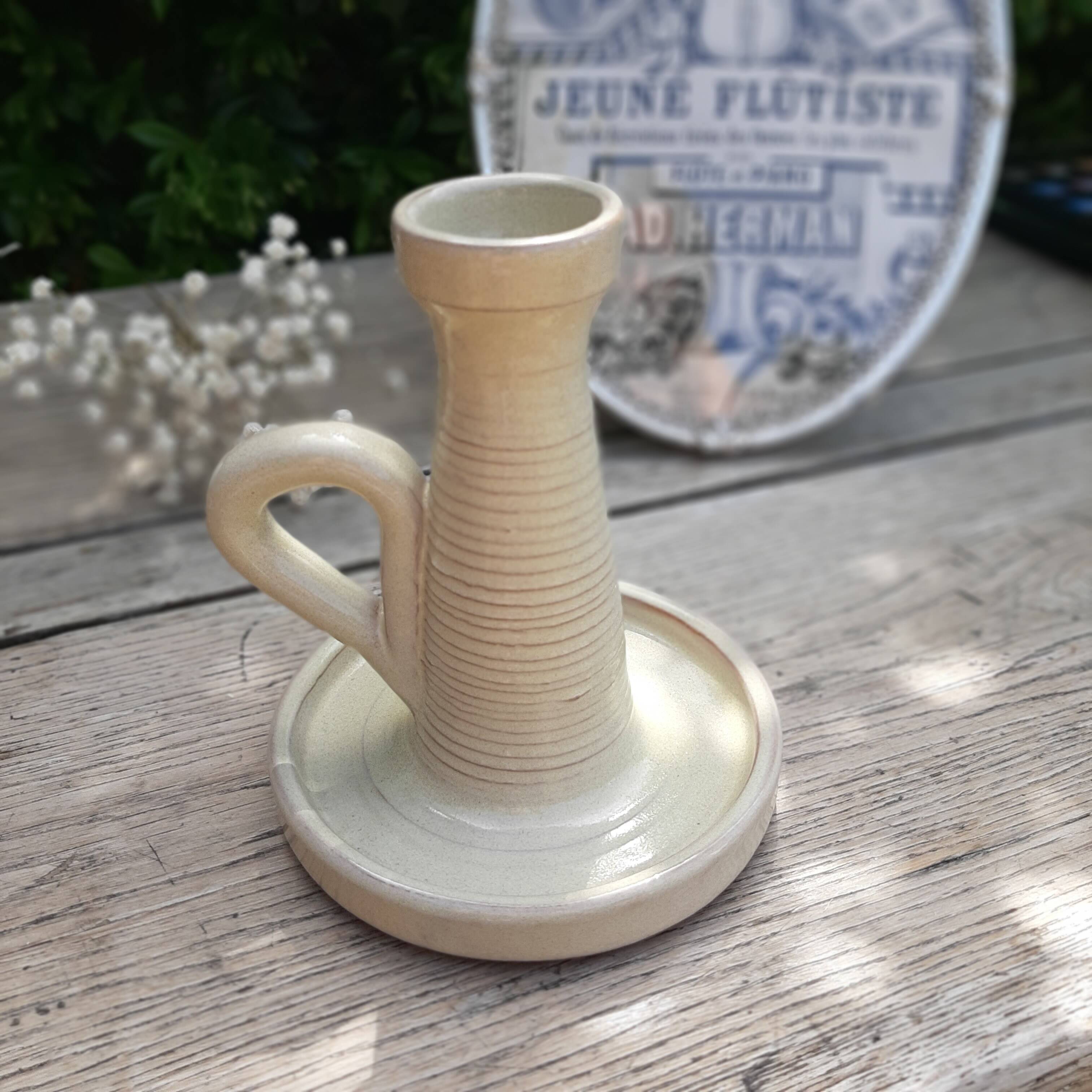 Glazed glazed stoneware candle holder