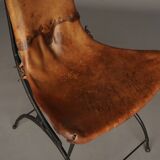 Chaise d'appoint en fer et cuir par Sido et François Thévenin, années 1980