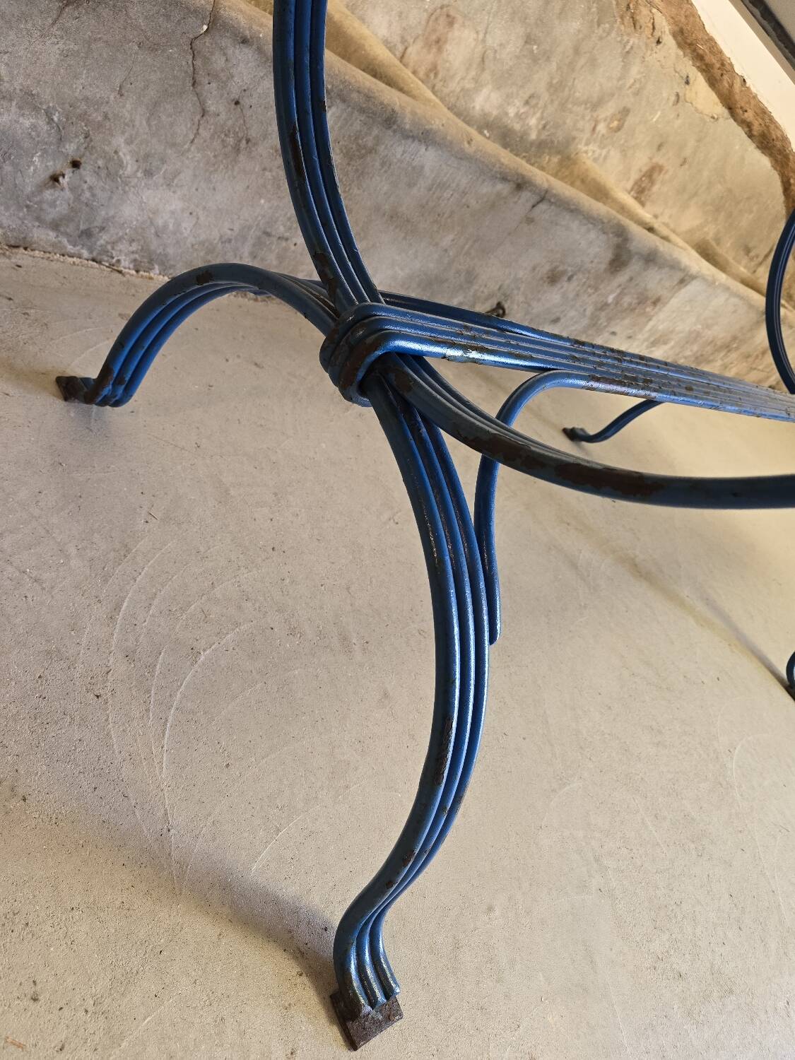 Wrought iron and solid wood table