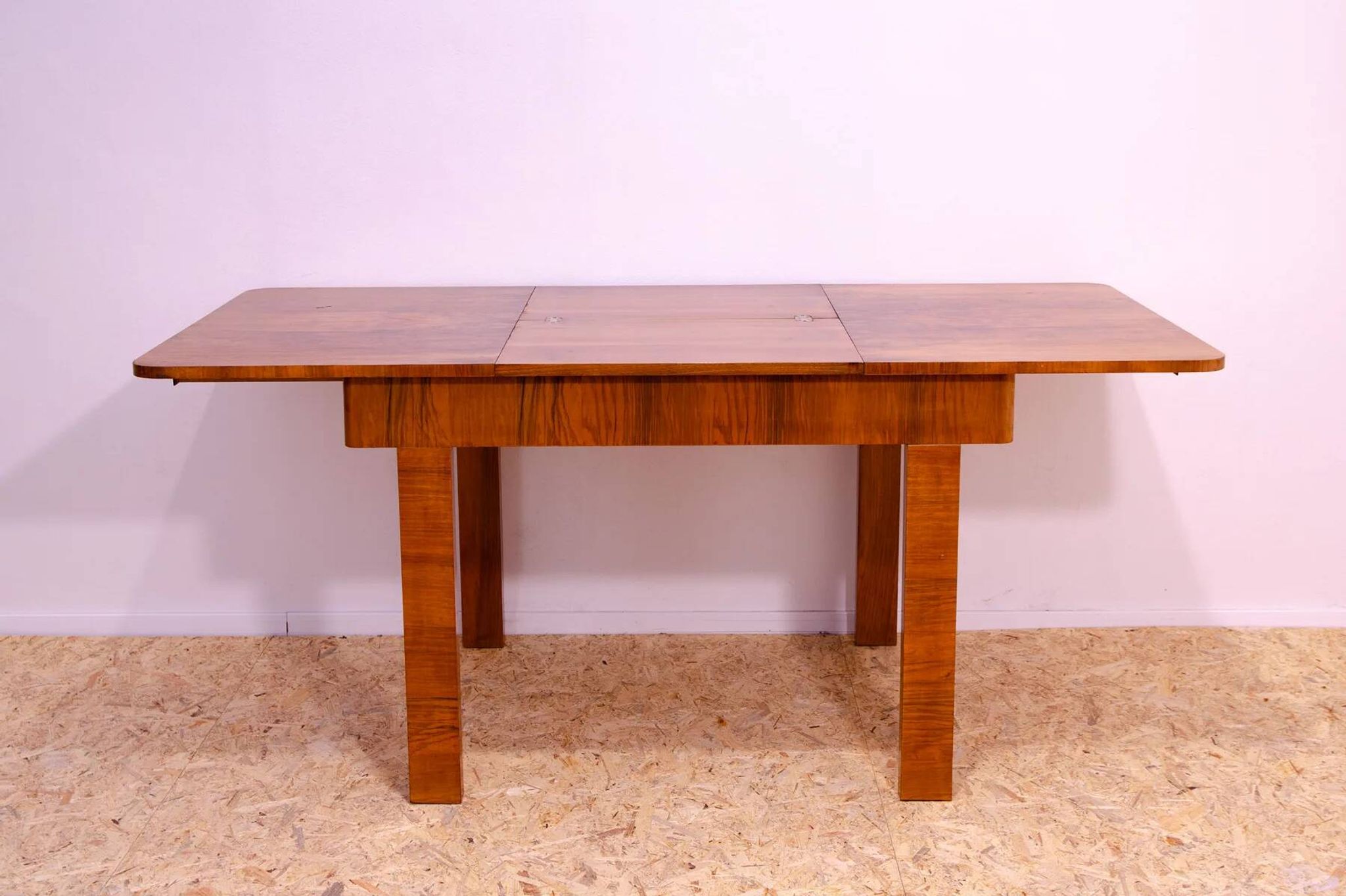 Walnut adjustable dining table, 1930s, Czechoslovakia