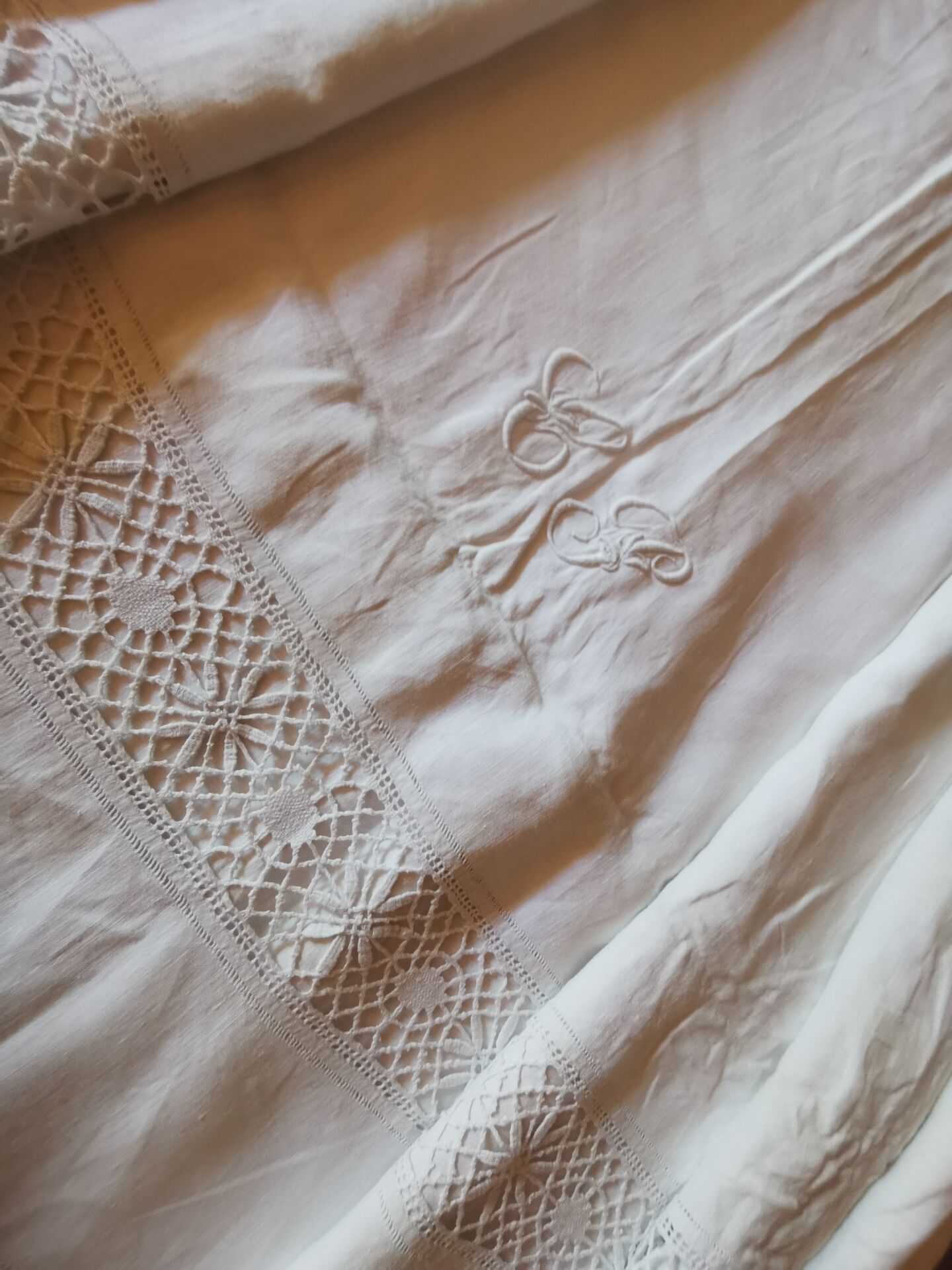 Antique linen cloth monogrammed CP
