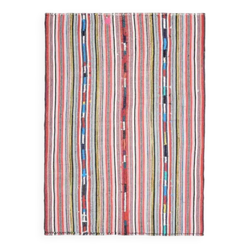 Tapis turc Oushak fait main en laine et coton rose 157x219 des années 1970