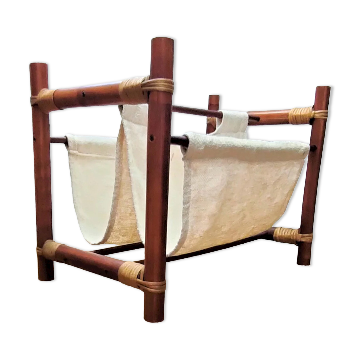 Vintage magazine holders 70's ~ rattan, burlap and wicker ~ France