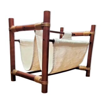 Vintage magazine holders 70's ~ rattan, burlap and wicker ~ France