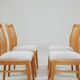 Vintage Dining Chairs Set of 4, Natural beech wood, Herringbone fabric