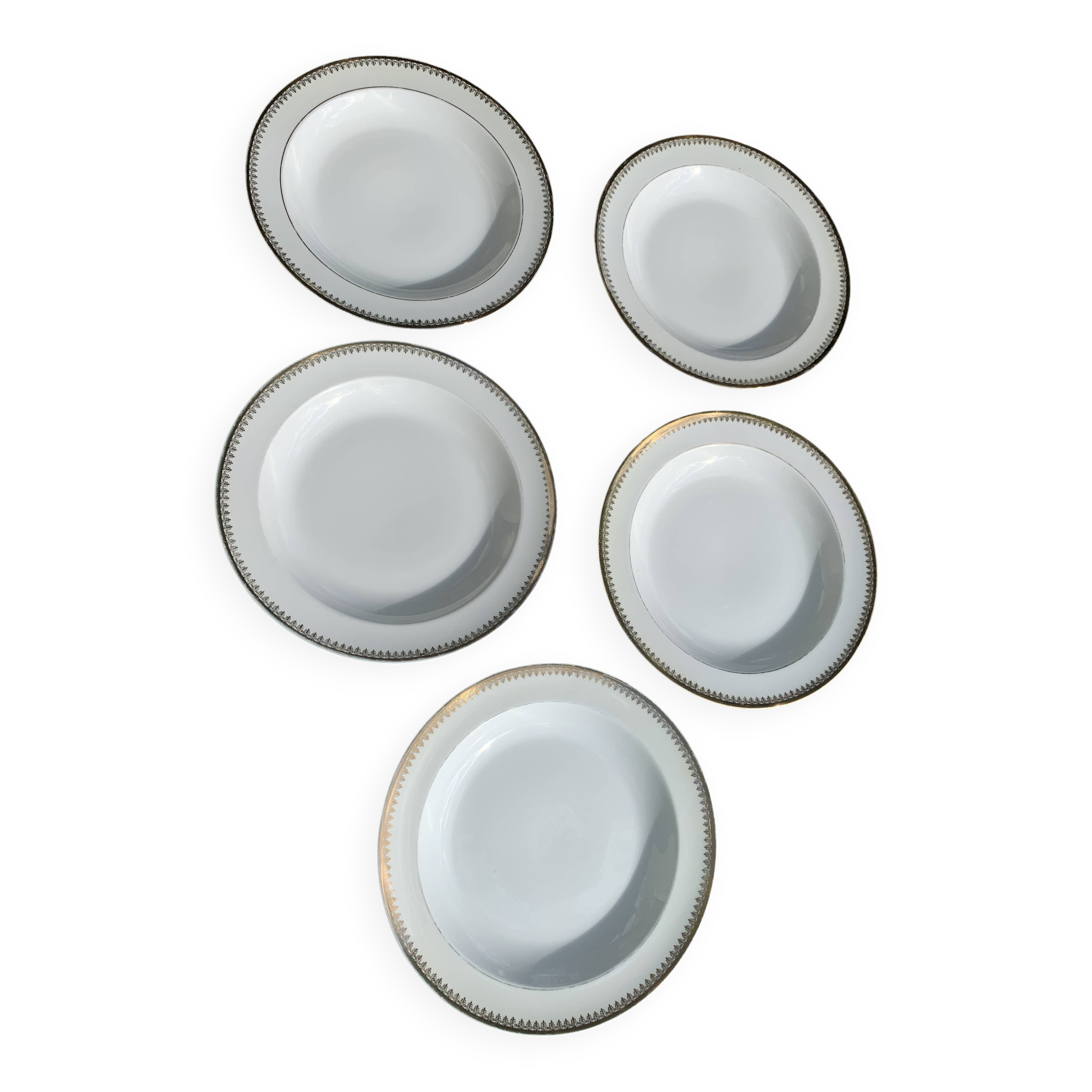 5 Limoges porcelain soup plates stamped UC Limoges France