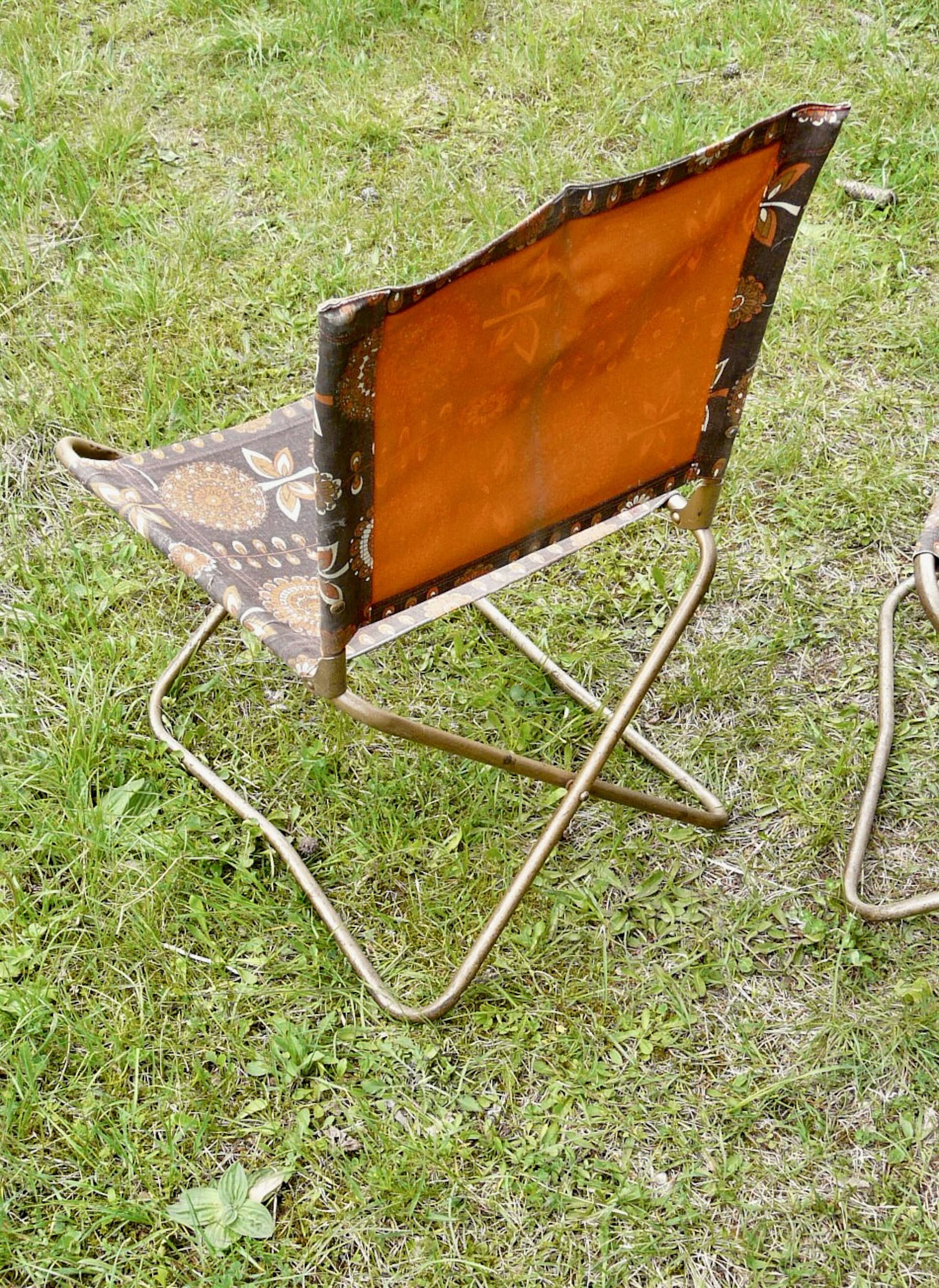 Paire de chaises pliantes Chantazur vintage 1960 - Chaises de jardin toile