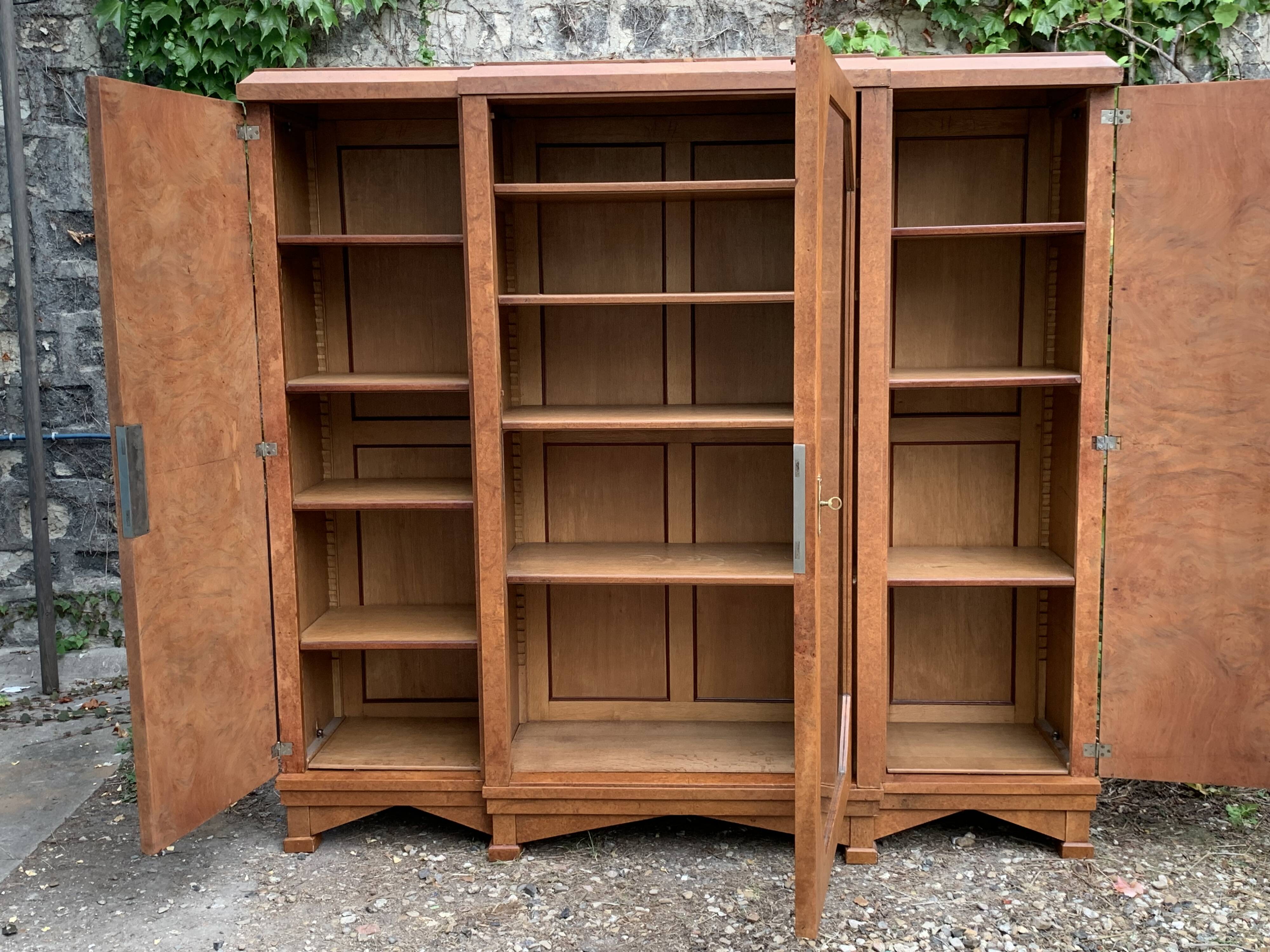 Art deco glass china cabinet in burr walnut 1930