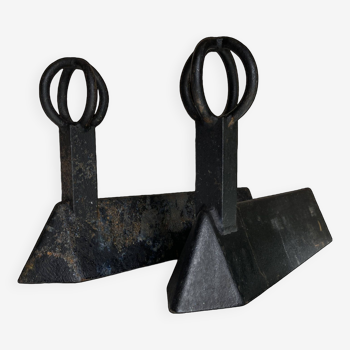 Pair of mid century modernist cast iron andirons