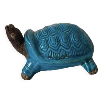 Presse-papier tortue en céramique émaillée bleue