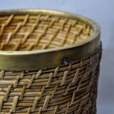 Rattan and brass book basket, Italy, 1970
