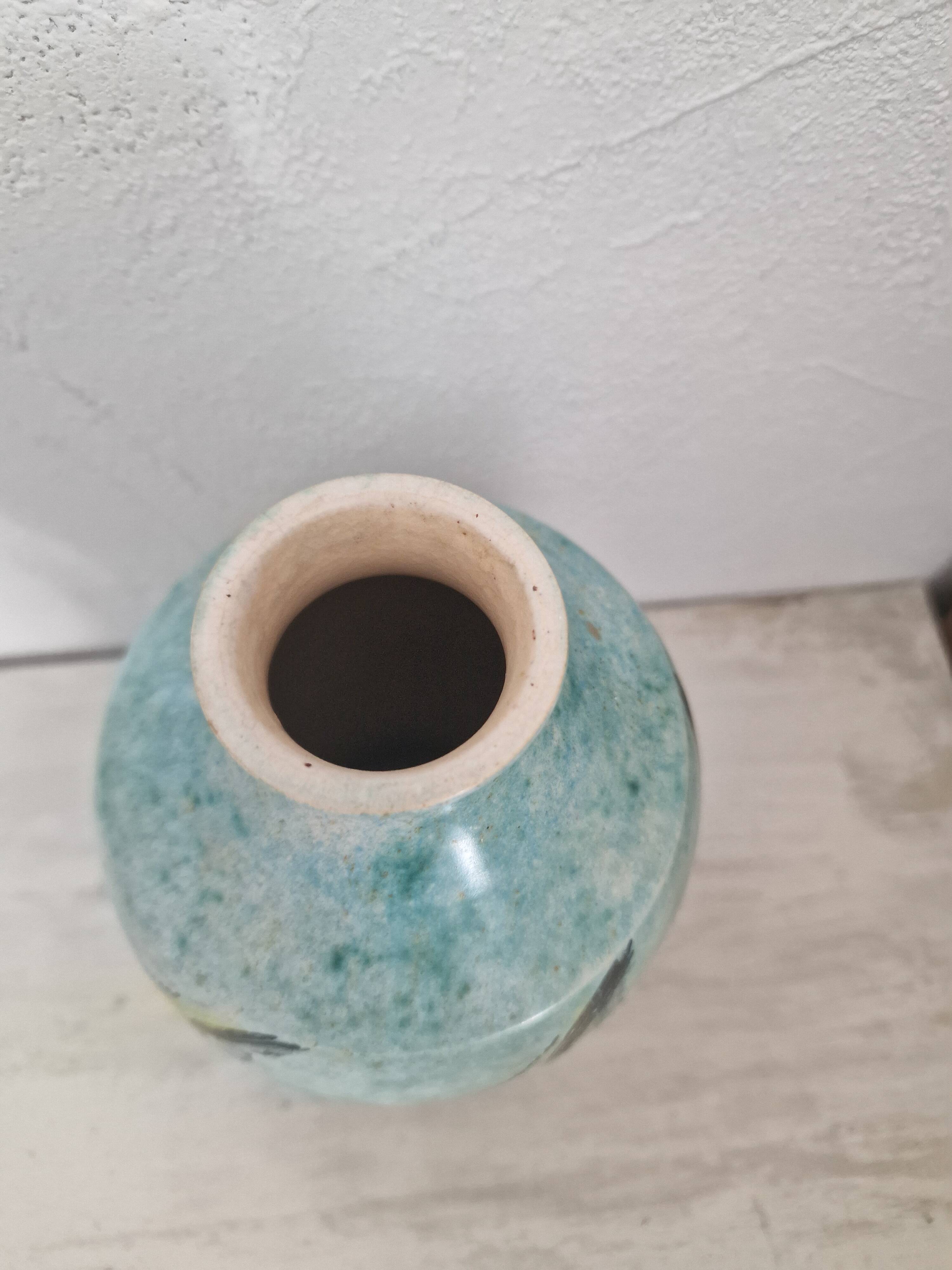 Vintage vase with fish decor by Pierre Scheffer
