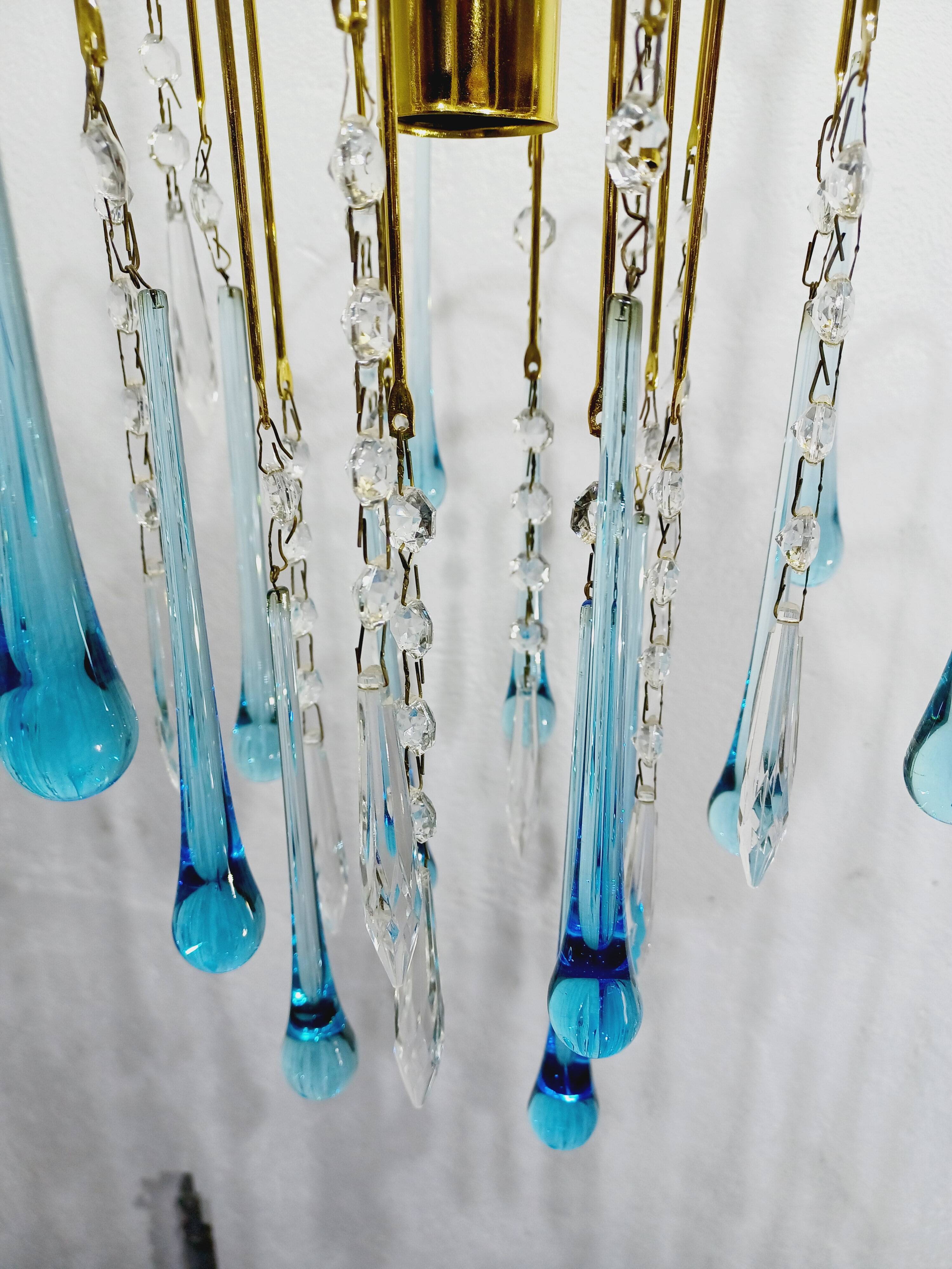 Murano Chandelier Blue Crystal Drops