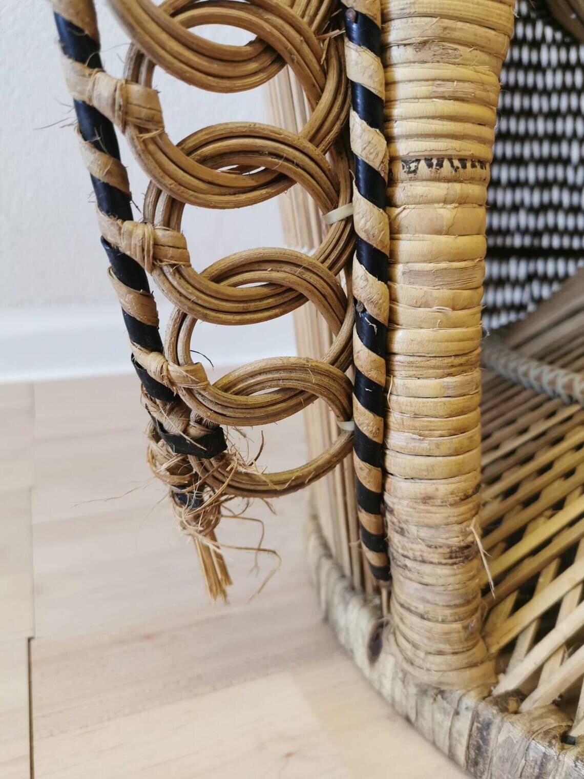 Vintage Peacock Cobra Chair / 1970s  King Rattan Chair in Emmanuelle Style