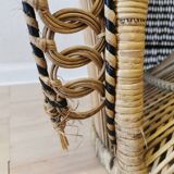 Fauteuil peacock, style Emmanuel en osier tressé, années 1970