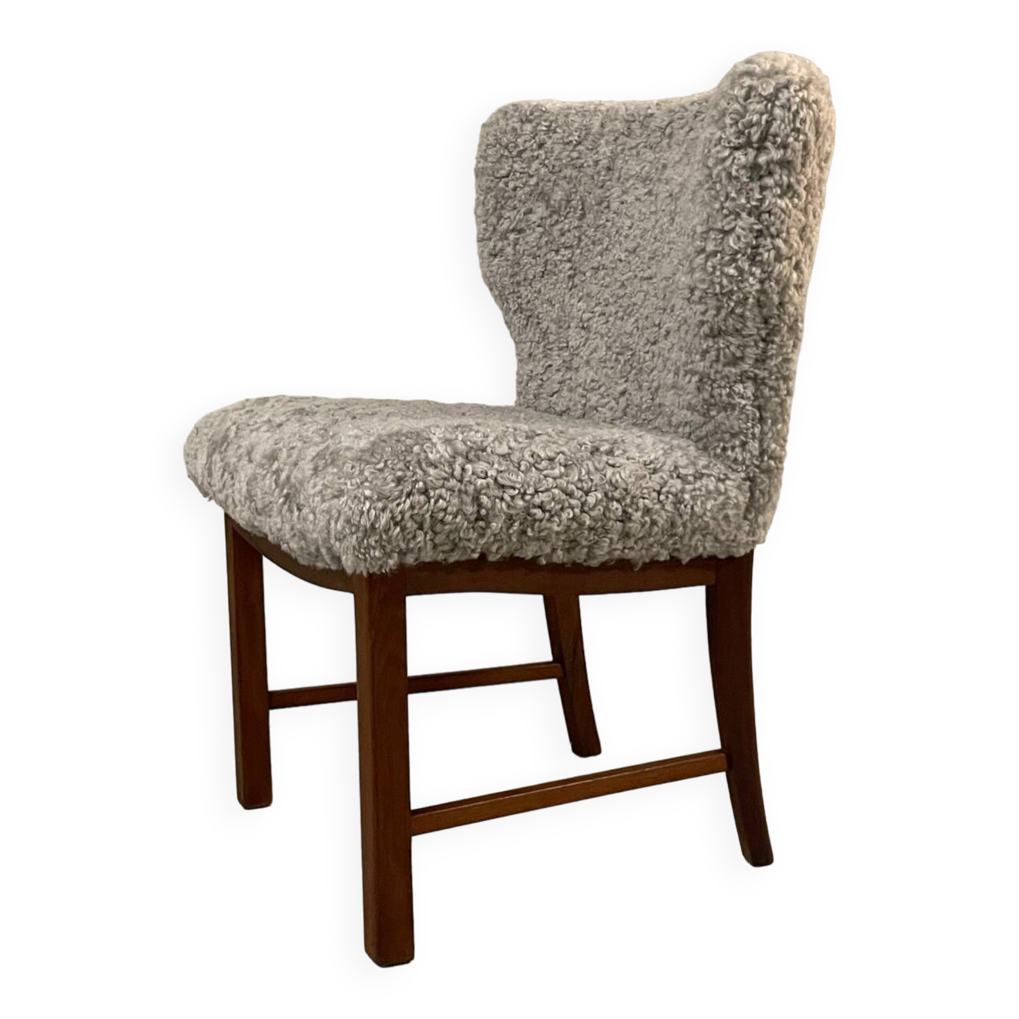 Danish beside chair in grey sheep skin  1940s
