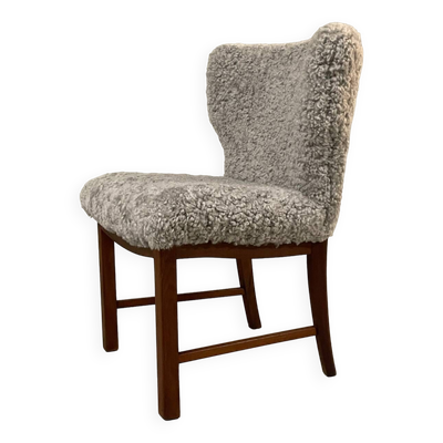 Chaise d'appoint danoise en peau de mouton grise années 1940