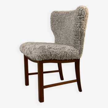 Danish beside chair in grey sheep skin  1940s