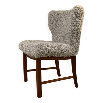 Danish beside chair in grey sheep skin  1940s