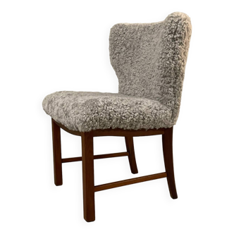 Danish beside chair in grey sheep skin  1940s