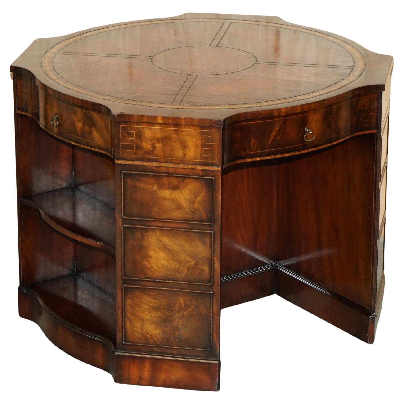 Bureau à piédestal en cuir teint à la main pour 2 personnes
