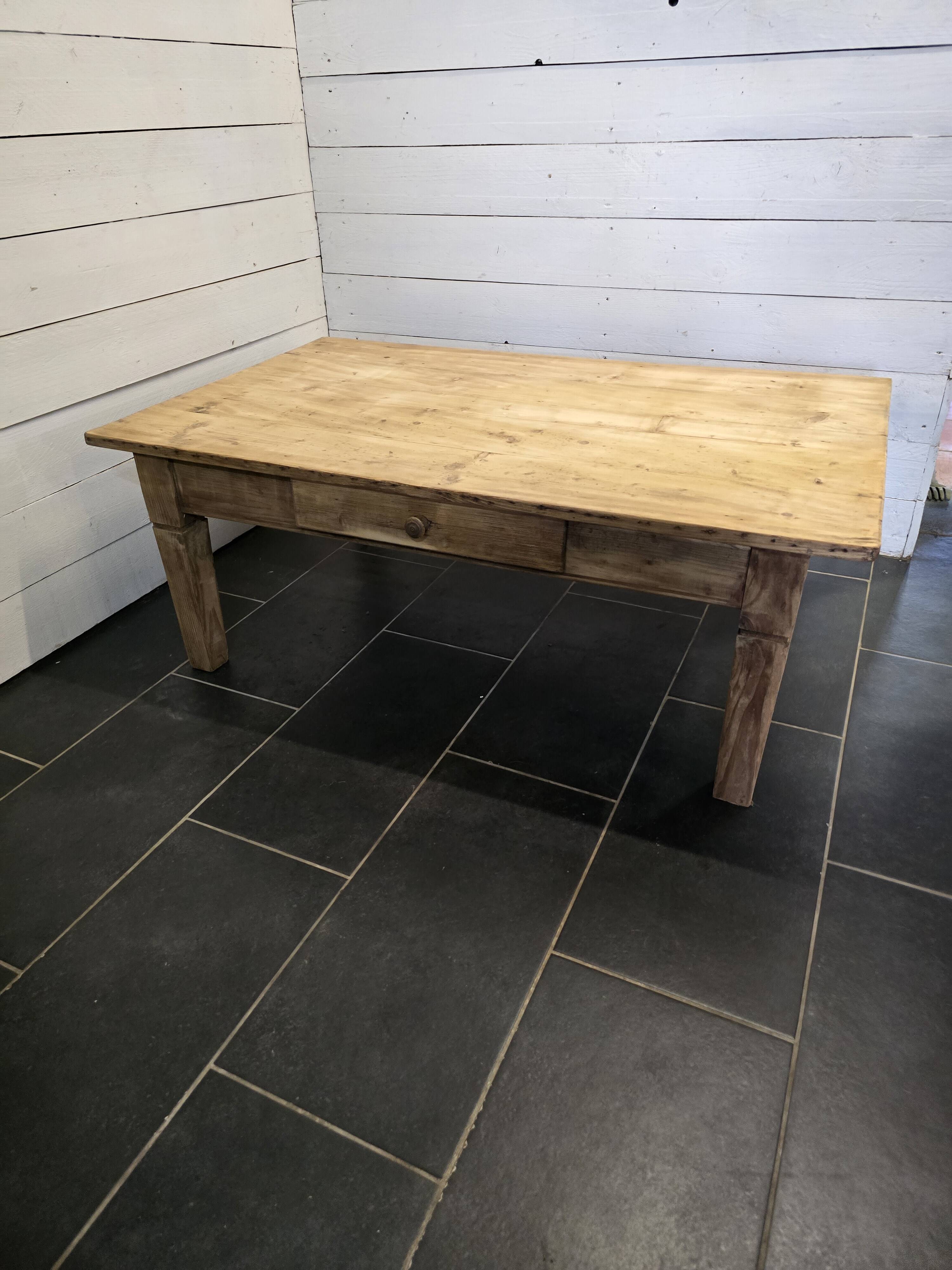 Old fir coffee table with a drawer