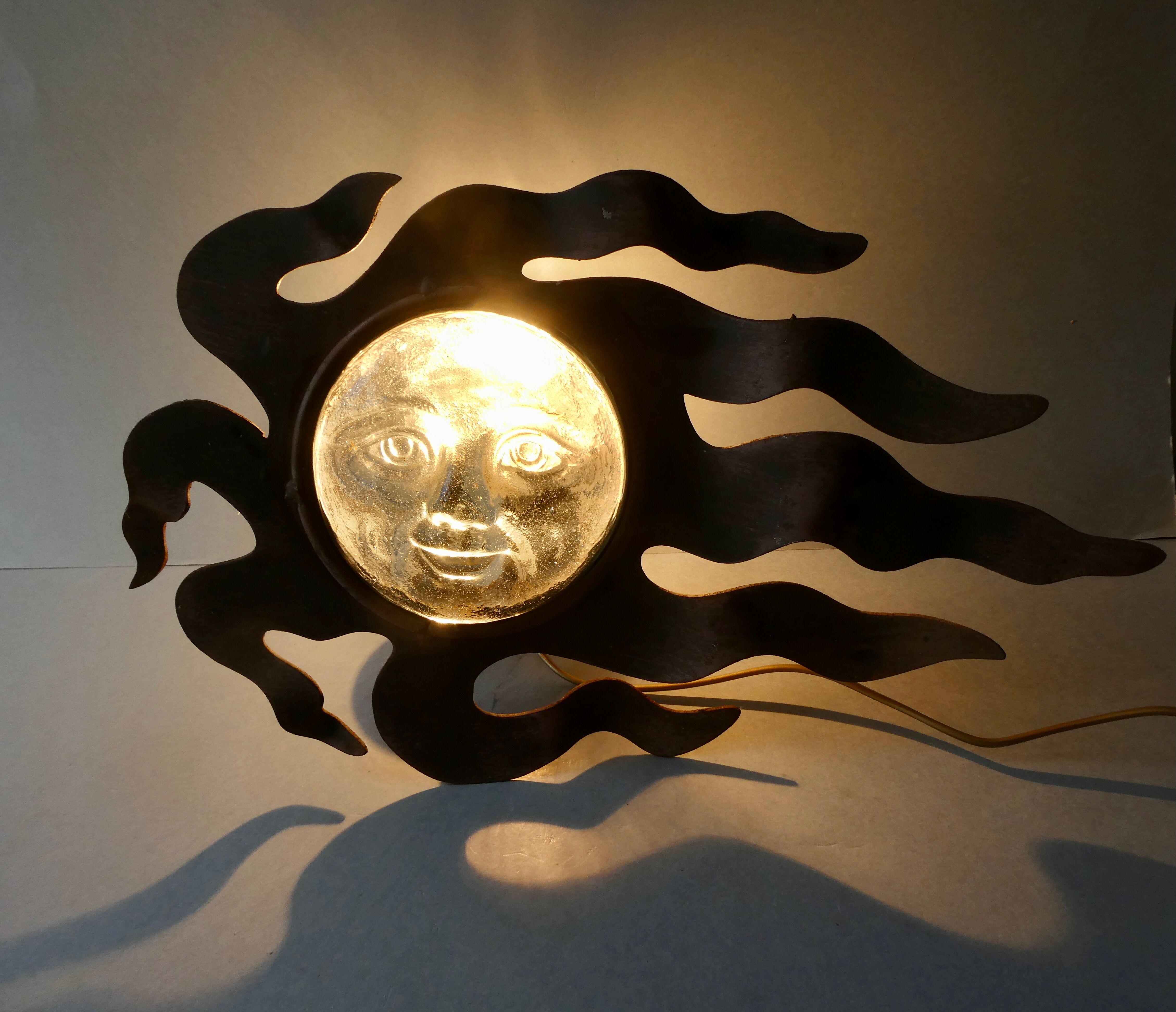 Sun lamp in metal and glass of the 80s