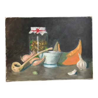 Tableau huile sur toile nature morte ancienne