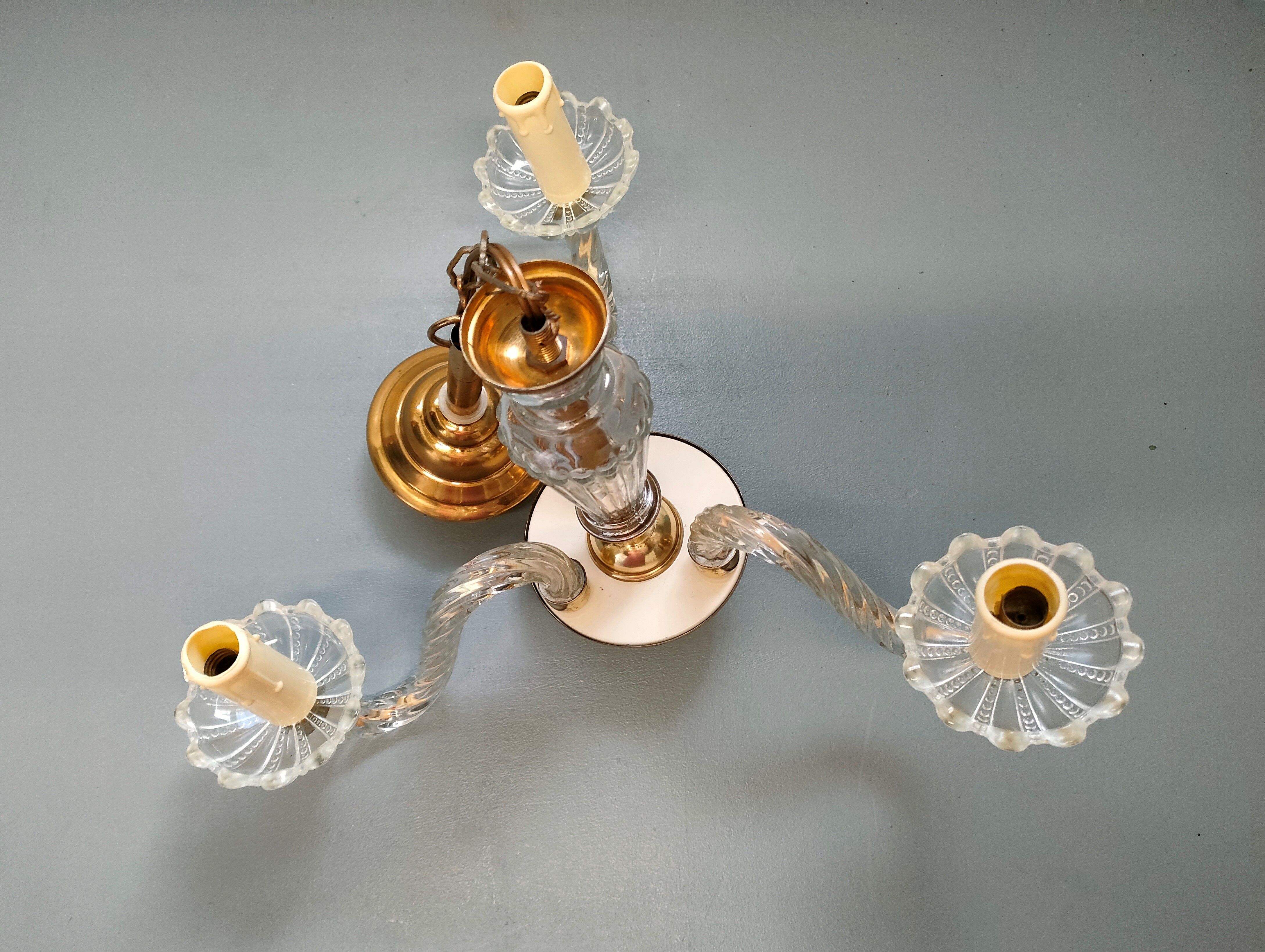 Small Venetian chandelier, three-burner twisted blown glass 1950s - Brass, Glass