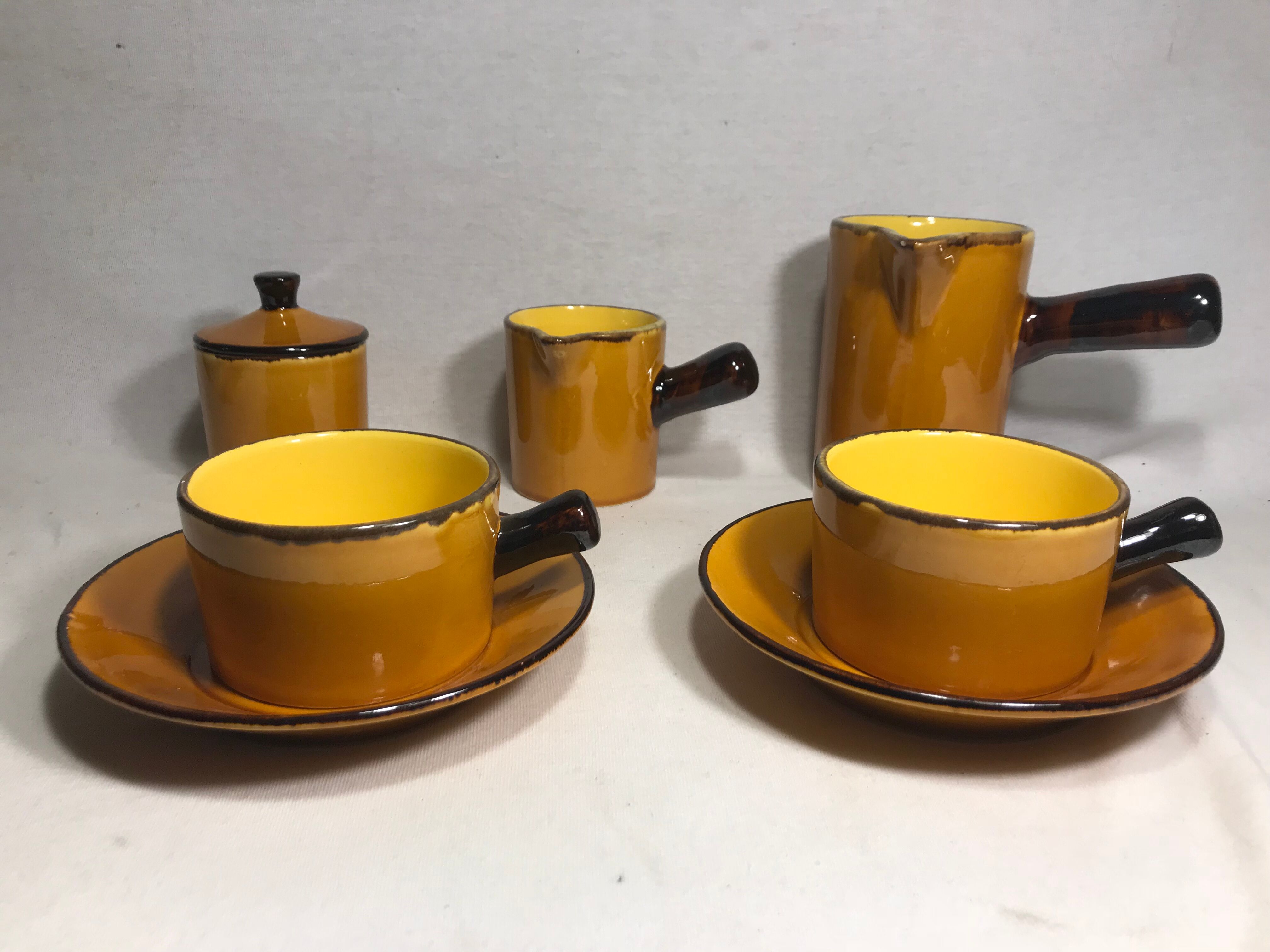 Lot old breakfast Poet laval, jugs, cups + pot sugar vintage