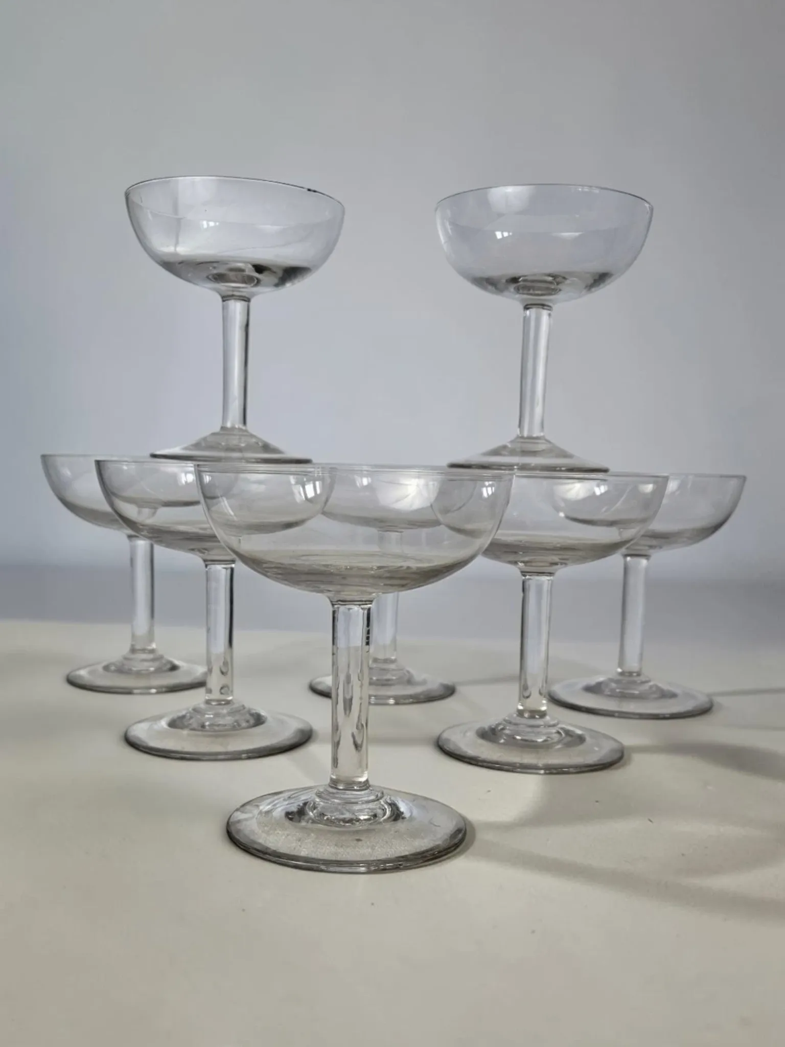 8 blown glass champagne coupes from the 19th century