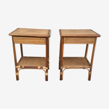 Pair of rattan bedside tables