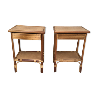 Pair of rattan bedside tables