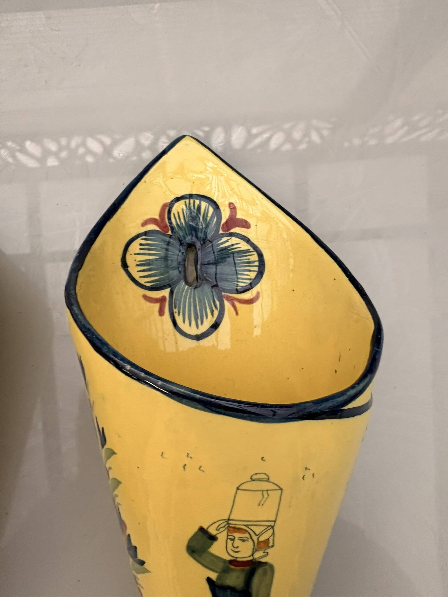 Old pair of ceramic faience bouquets henriot quimper yellow