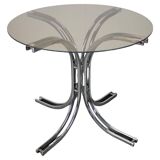 Round chrome and glass dining table / Italy, 1980s