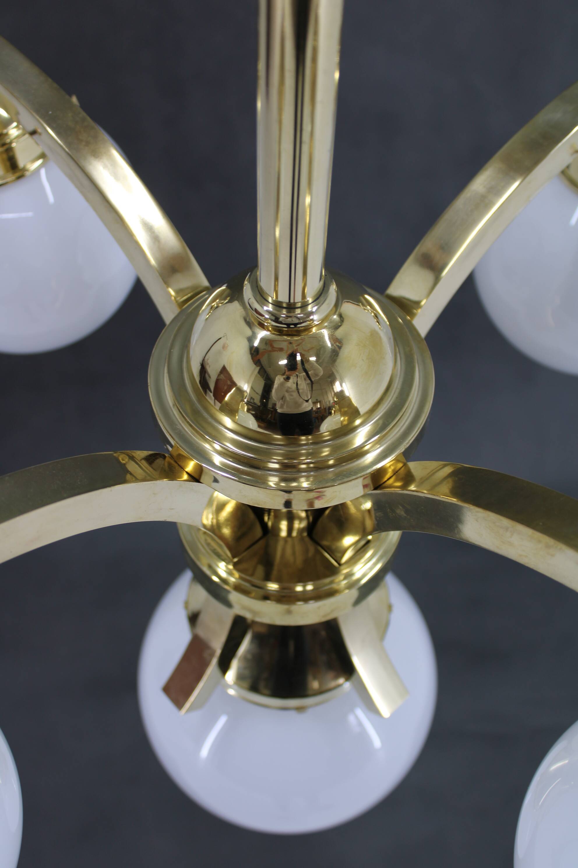 1930s Restored Brass Chandelier, Czechoslovakia