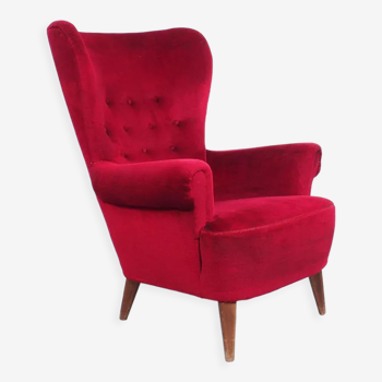 Red Velvet Armchair by Theo Ruth for Artifort, 1950s