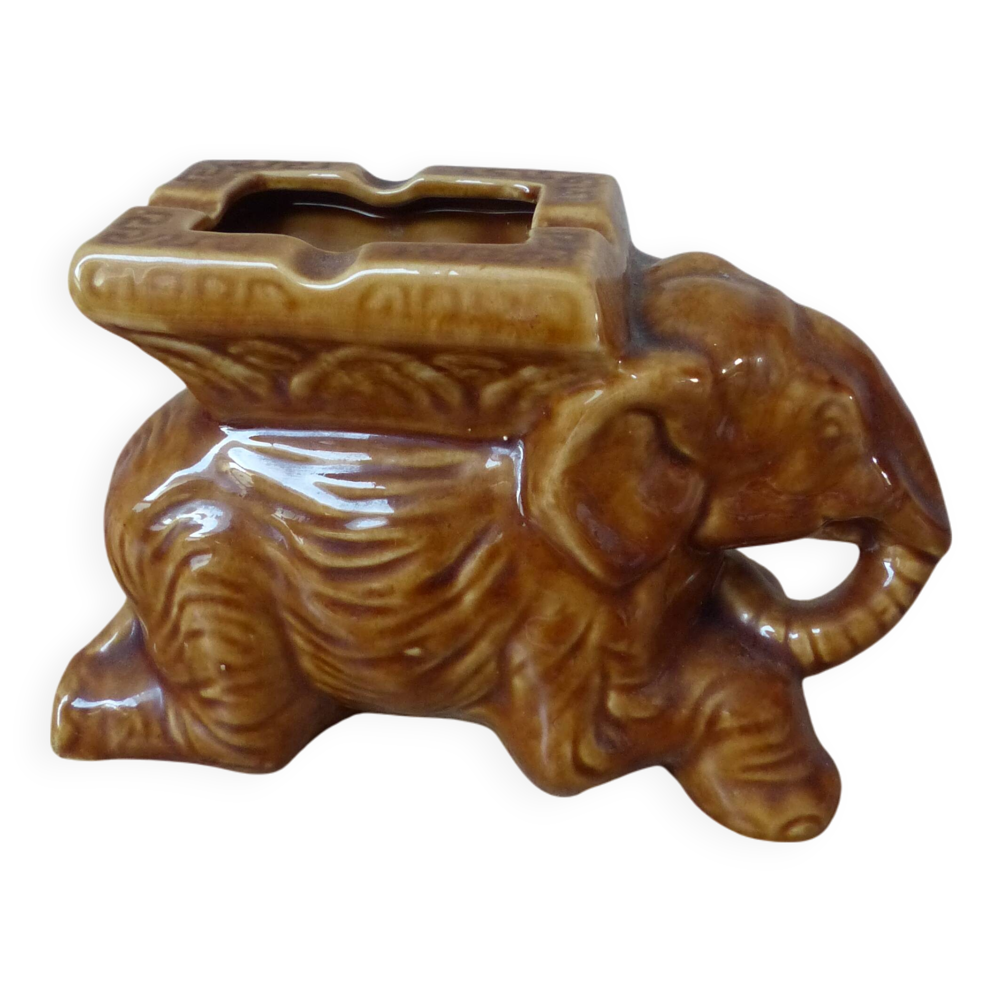 Antique brown ceramic elephant ashtray