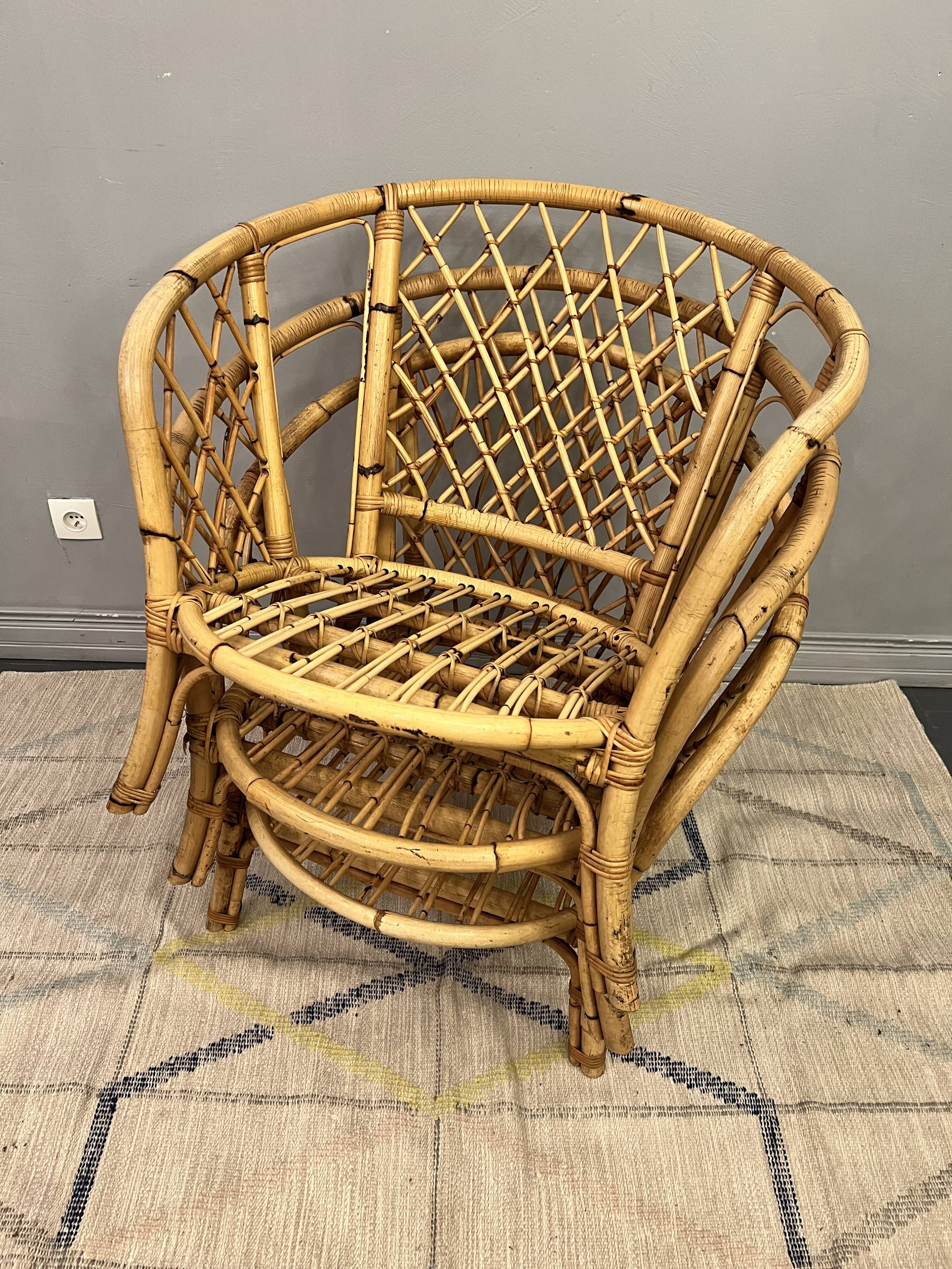 Trio of rattan armchairs