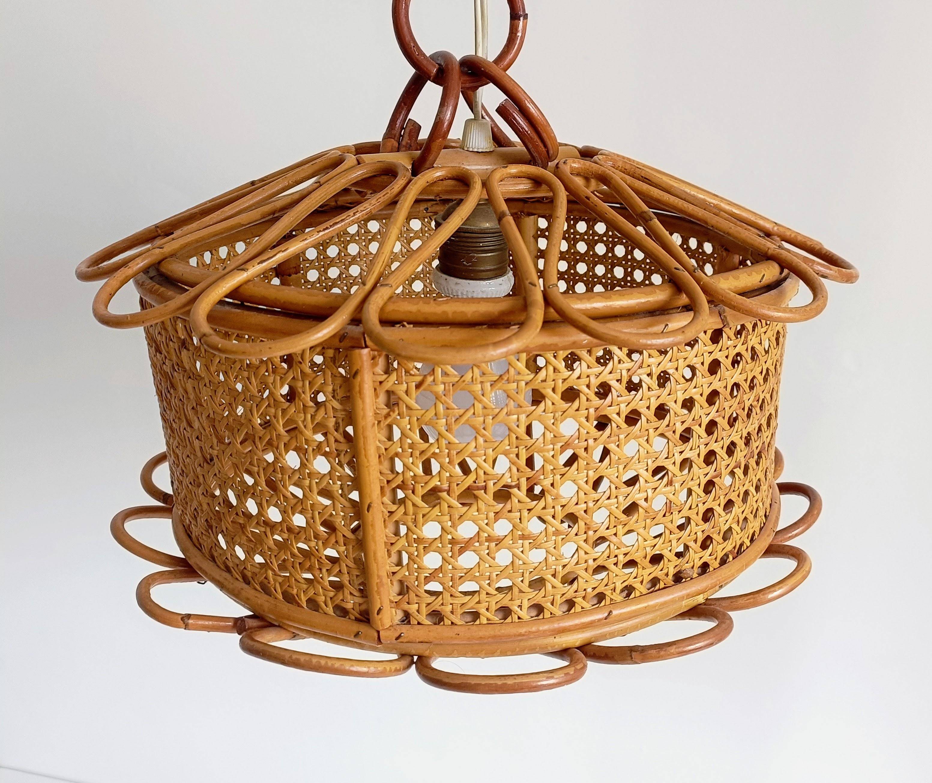 Handcrafted Bamboo and Rattan Pendant Lamp, Spanish Modernist, 1960s