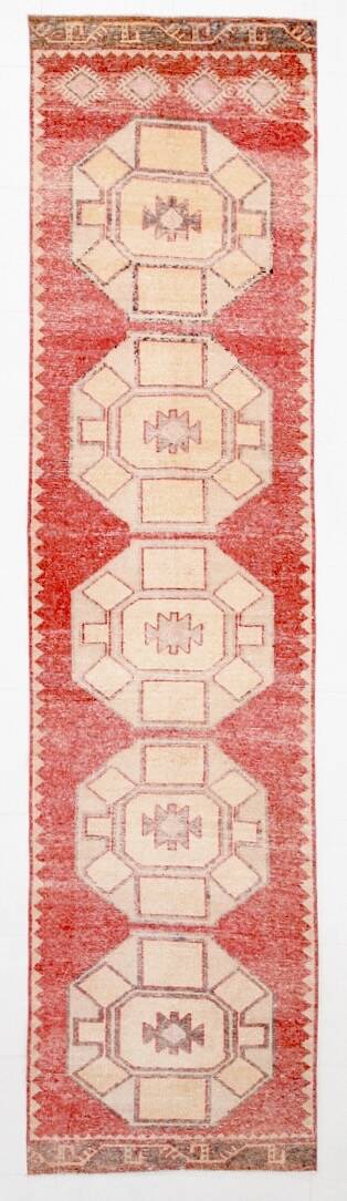 Turkish Classic Oriental Style Red Vintage Runner Rug, 87x379Cm