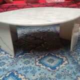 White Carrara marble coffee table with gray veins in the shape of an eye circa 1970