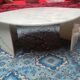 Coffee table in white Carrara marble with grey veins in the shape of an eye, circa 1970