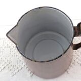 French vintage chocolate brown enamel lidded pitcher