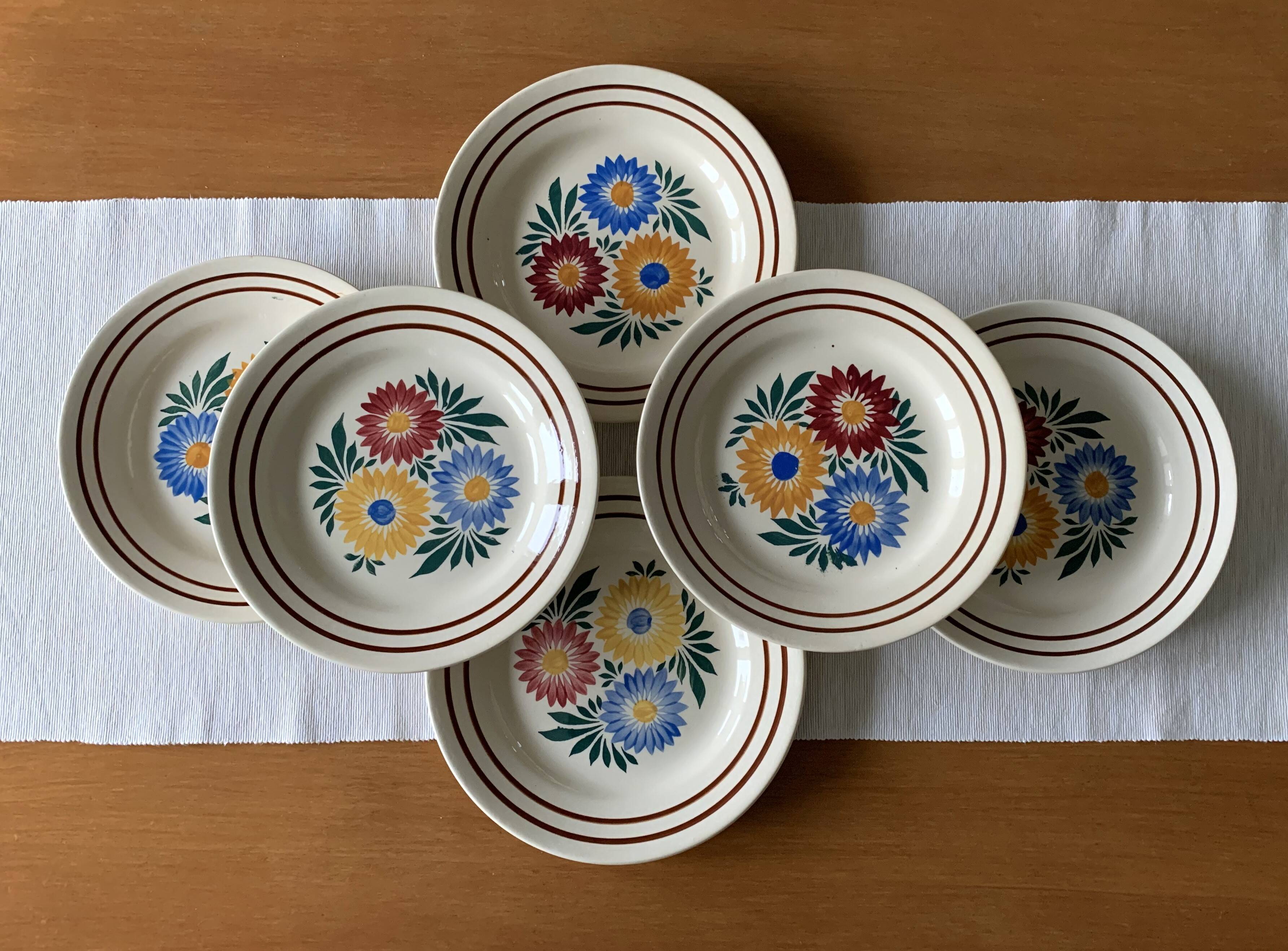 6 old earthenware dinner plates from Choisy-le-Roi