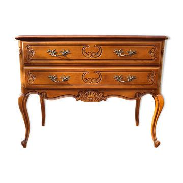 Commode sauteuse esprit Louis XV 2 tiroirs merisier, années 60