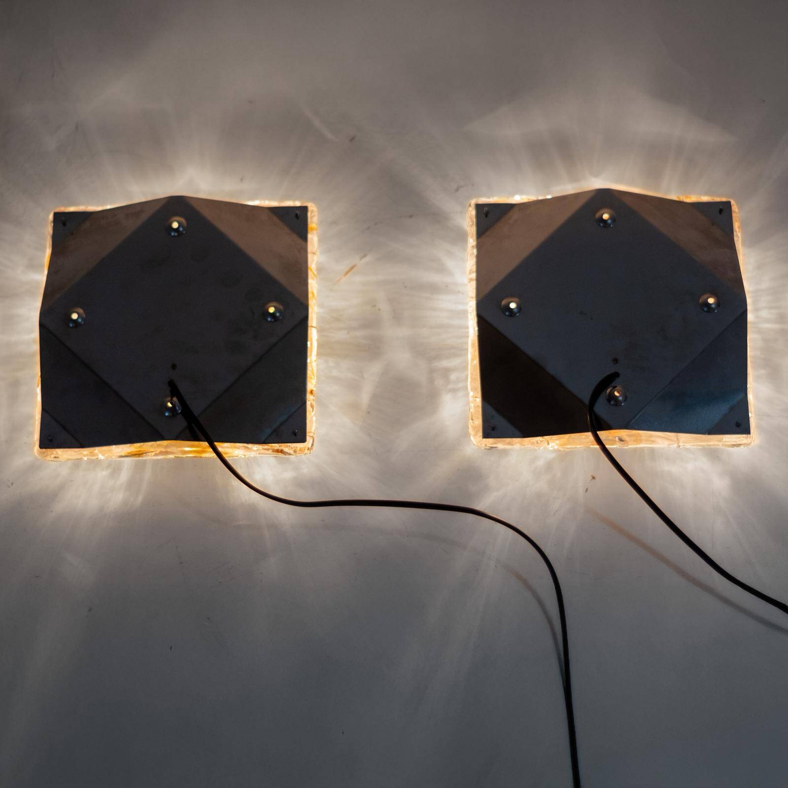 1970s Pair of “Diamante” Murano Glass Wall Sconces by Mazzega
