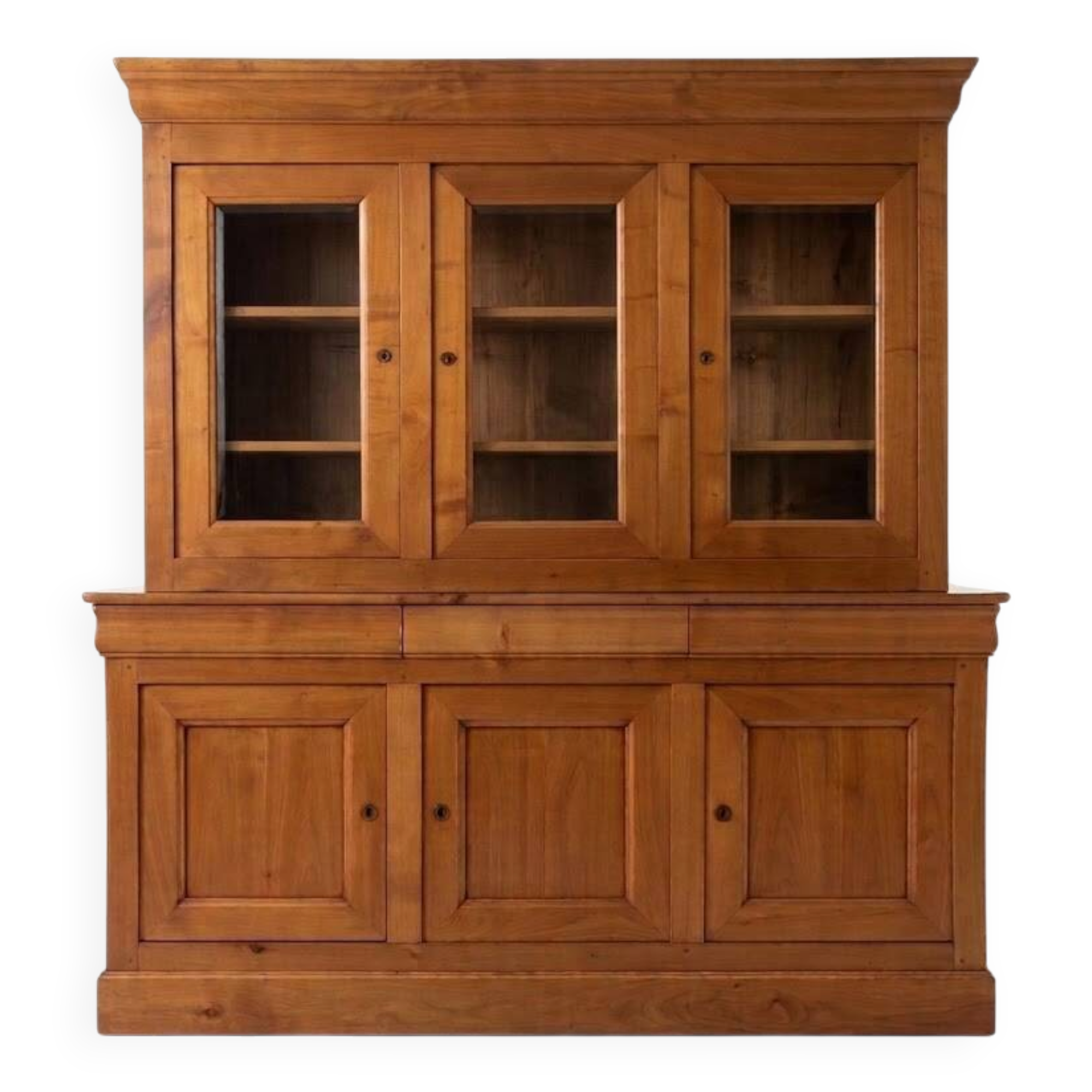 Louis Philippe style solid cherry wood buffet and display cabinet set.
